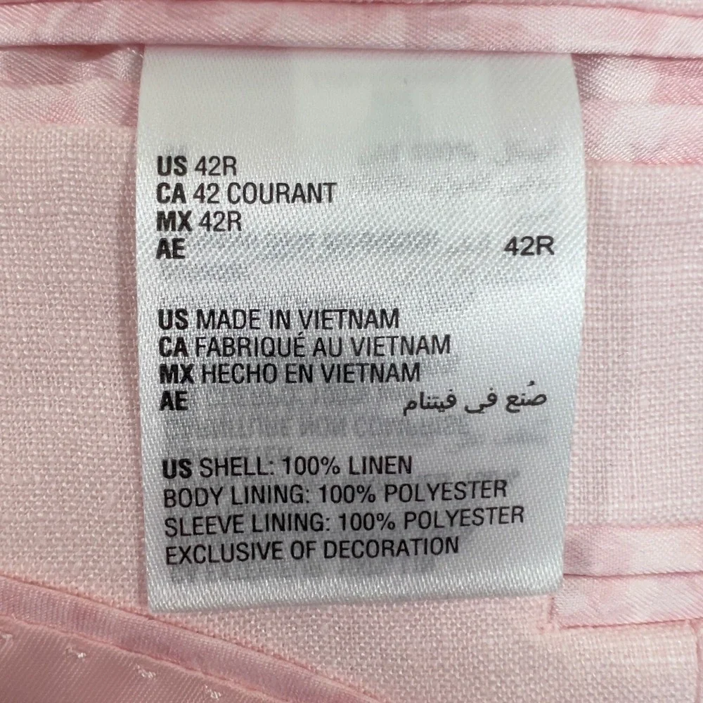 Bar III Linen Blazer Mens 42R Pink Solid Slim Fit Summer Lightweight Sport Coat
